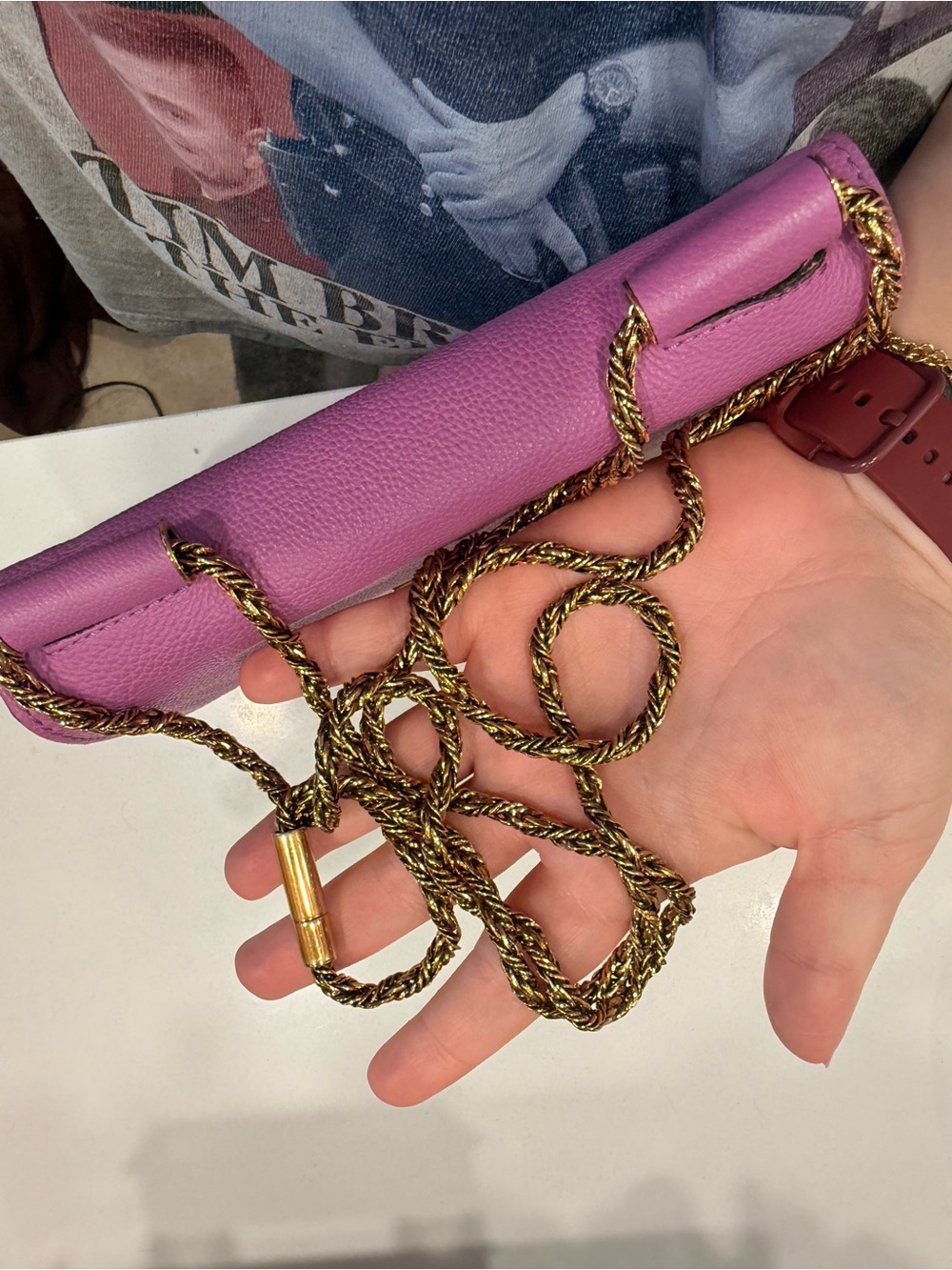 Chloe Lilac Leather Shoulder Bag with Gold Chain - Picture 9 of 10